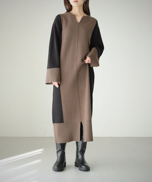 cheriella(シェリエラ)の「【cheriella】WEB限定配色キーネックワンピース(ワンピース・レディース・ブラウン/ブラック・M)」の14枚目の写真