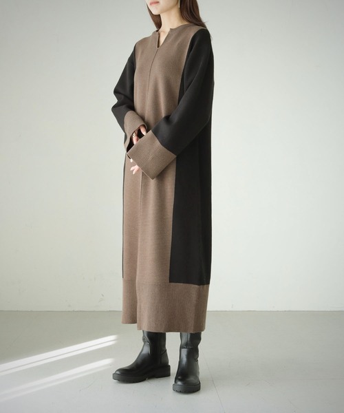cheriella(シェリエラ)の「【cheriella】WEB限定配色キーネックワンピース(ワンピース・レディース・ブラウン/ブラック・M)」の16枚目の写真