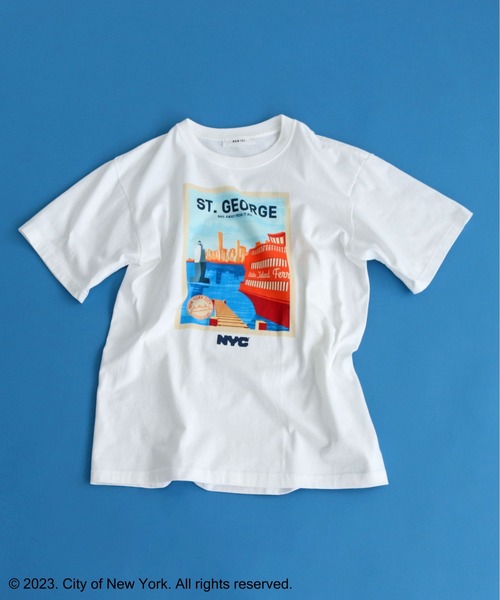 PAR ICI（パーリッシィ）の「NYC City Posters プリントTシャツ（Tシャツ/カットソー・レディース・ホワイト/カーキ・M/L）」の2枚目の写真