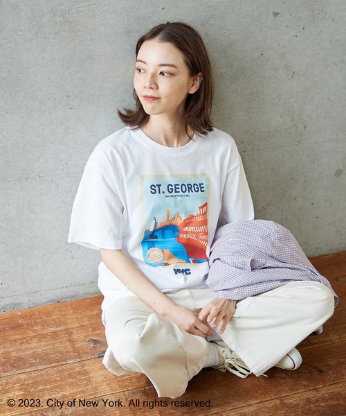 PAR ICI（パーリッシィ）の「NYC City Posters プリントTシャツ（Tシャツ/カットソー・レディース・ホワイト/カーキ・M/L）」の5枚目の写真