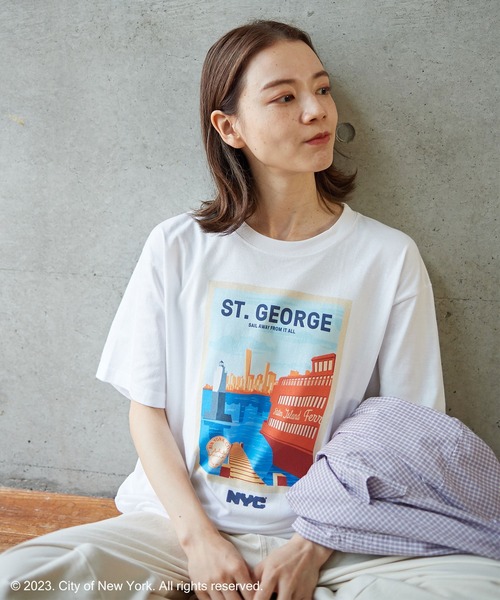 PAR ICI（パーリッシィ）の「NYC City Posters プリントTシャツ（Tシャツ/カットソー・レディース・ホワイト/カーキ・M/L）」の7枚目の写真