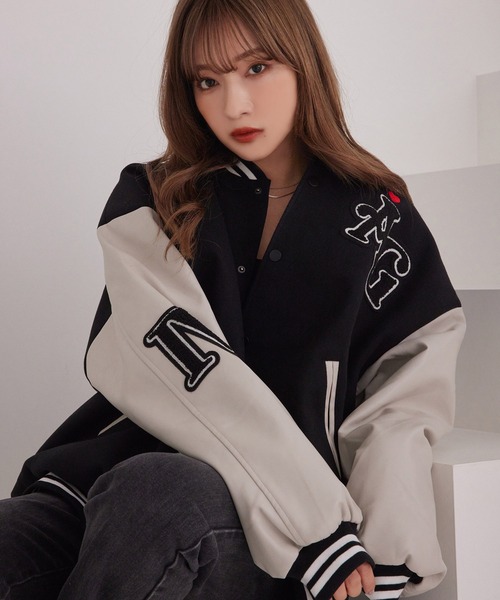 ANDGEEBEE(アンジービー)の「UNISEX ビッグスタジャン(スタジャン・レディース・ブラック×ブラック/ホワイト×ブラック・X-LARGE)」の14枚目の写真