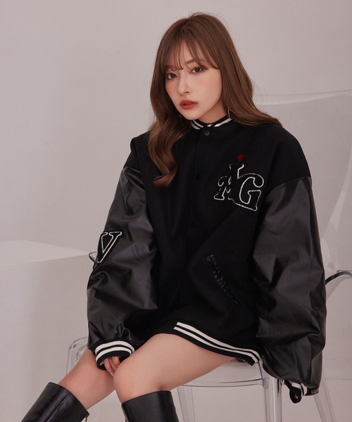 ANDGEEBEE(アンジービー)の「UNISEX ビッグスタジャン(スタジャン・レディース・ブラック×ブラック/ホワイト×ブラック・X-LARGE)」の15枚目の写真