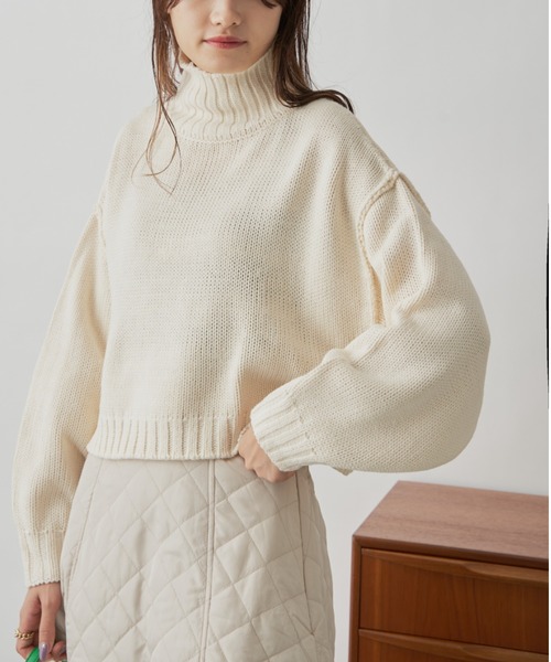 CLEARIMPRESSION （クリアインプレッション）の「バルキークロップドプルオーバーニット（ニット/セーター・レディース・グリーン/オフホワイト/ピンク・FREE）」の6枚目の写真