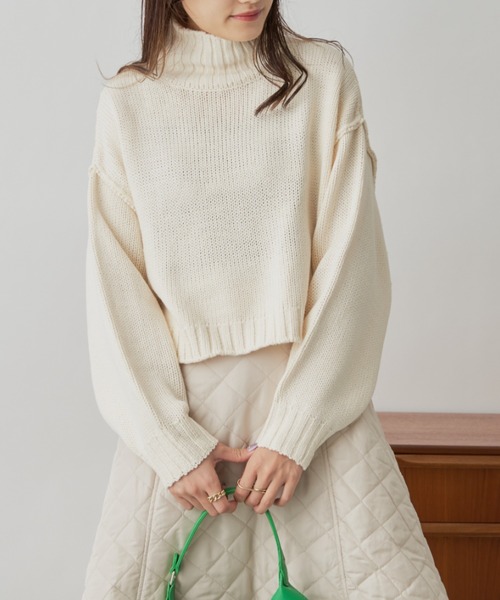 CLEARIMPRESSION （クリアインプレッション）の「バルキークロップドプルオーバーニット（ニット/セーター・レディース・グリーン/オフホワイト/ピンク・FREE）」の7枚目の写真