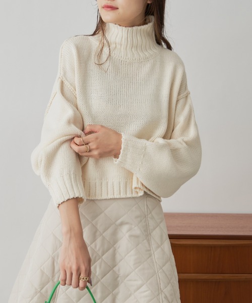 CLEARIMPRESSION （クリアインプレッション）の「バルキークロップドプルオーバーニット（ニット/セーター・レディース・グリーン/オフホワイト/ピンク・FREE）」の8枚目の写真