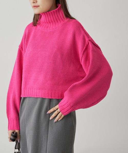 CLEARIMPRESSION （クリアインプレッション）の「バルキークロップドプルオーバーニット（ニット/セーター・レディース・グリーン/オフホワイト/ピンク・FREE）」の20枚目の写真