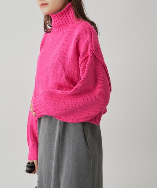 CLEARIMPRESSION （クリアインプレッション）の「バルキークロップドプルオーバーニット（ニット/セーター・レディース・グリーン/オフホワイト/ピンク・FREE）」の22枚目の写真