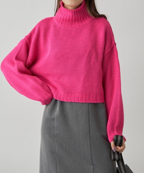 CLEARIMPRESSION （クリアインプレッション）の「バルキークロップドプルオーバーニット（ニット/セーター・レディース・グリーン/オフホワイト/ピンク・FREE）」の19枚目の写真