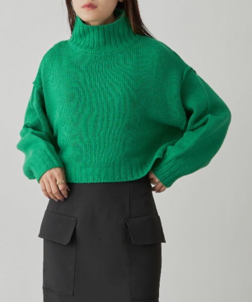 CLEARIMPRESSION （クリアインプレッション）の「バルキークロップドプルオーバーニット（ニット/セーター・レディース・グリーン/オフホワイト/ピンク・FREE）」の4枚目の写真