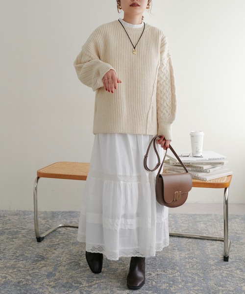 natural couture（ナチュラルクチュール）の「コーデの主役/いろいろ編みクラフトニット（ニット/セーター・レディース・ブラック/ベージュ/イエロー/アイボリー/その他・FREE）」の7枚目の写真