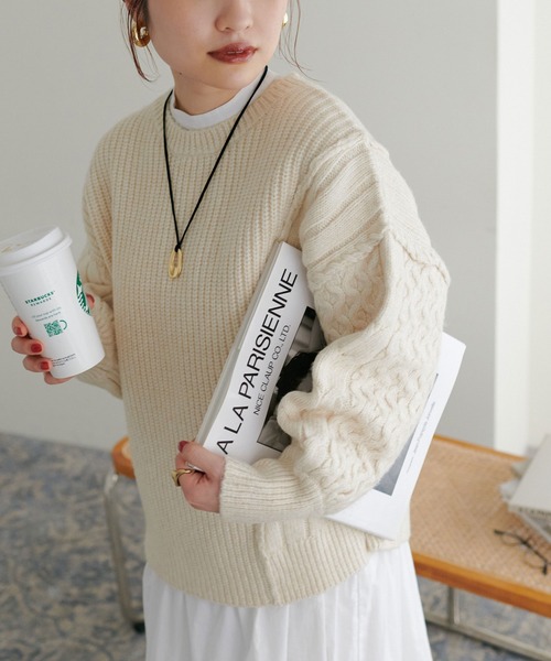 natural couture（ナチュラルクチュール）の「コーデの主役/いろいろ編みクラフトニット（ニット/セーター・レディース・ブラック/ベージュ/イエロー/アイボリー/その他・FREE）」の10枚目の写真