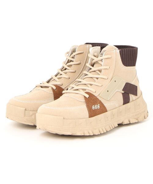 aimoha（アイモハ）の「ハイソール厚底レースアップハイカットスニーカー（スニーカー・メンズ・ブラック/ベージュ・25.5cm/26.5cm/24.5cm/25.0cm/26.0cm）」の2枚目の写真