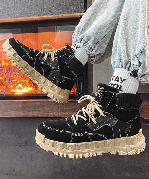 aimoha（アイモハ）の「ハイソール厚底レースアップハイカットスニーカー（スニーカー・メンズ・ブラック/ベージュ・25.5cm/26.5cm/24.5cm/25.0cm/26.0cm）」の17枚目の写真
