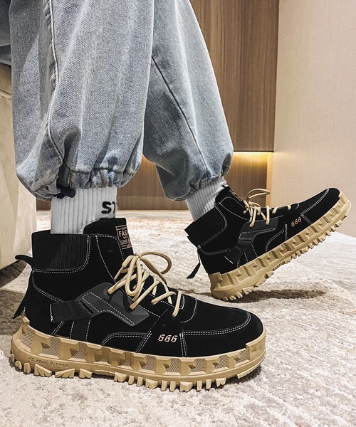 aimoha（アイモハ）の「ハイソール厚底レースアップハイカットスニーカー（スニーカー・メンズ・ブラック/ベージュ・25.5cm/26.5cm/24.5cm/25.0cm/26.0cm）」の18枚目の写真