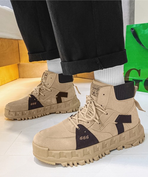 aimoha（アイモハ）の「ハイソール厚底レースアップハイカットスニーカー（スニーカー・メンズ・ブラック/ベージュ・25.5cm/26.5cm/24.5cm/25.0cm/26.0cm）」の16枚目の写真