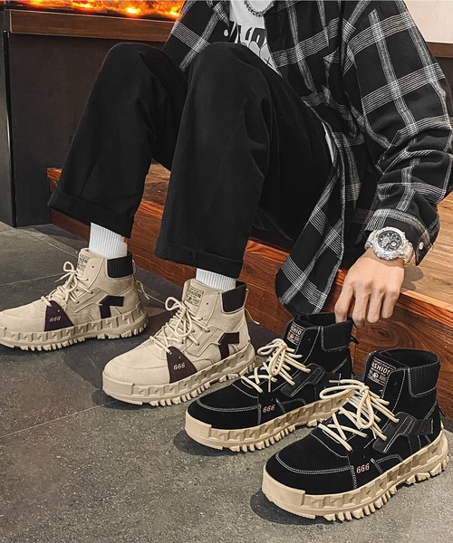 aimoha（アイモハ）の「ハイソール厚底レースアップハイカットスニーカー（スニーカー・メンズ・ブラック/ベージュ・25.5cm/26.5cm/24.5cm/25.0cm/26.0cm）」の10枚目の写真