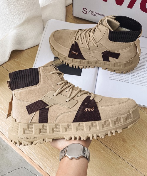 aimoha（アイモハ）の「ハイソール厚底レースアップハイカットスニーカー（スニーカー・メンズ・ブラック/ベージュ・25.5cm/26.5cm/24.5cm/25.0cm/26.0cm）」の9枚目の写真