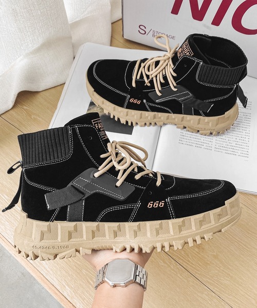 aimoha（アイモハ）の「ハイソール厚底レースアップハイカットスニーカー（スニーカー・メンズ・ブラック/ベージュ・25.5cm/26.5cm/24.5cm/25.0cm/26.0cm）」の14枚目の写真
