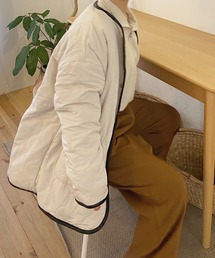 shopnikoniko（ショップニコニコ）の「キルティング ボア リバーシブルコート パイピング もこもこ ノーカラージャケット（ノーカラージャケット）」