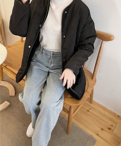 shopnikoniko(ショップニコニコ)の「キルティング ボア リバーシブルコート パイピング もこもこ ノーカラージャケット(ノーカラージャケット・レディース・アイボリー/ブラック・フリー)」の9枚目の写真