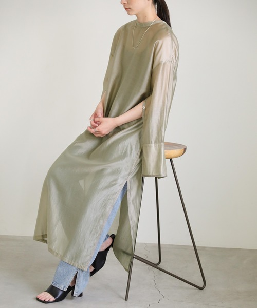 select MOCA(セレクトモカ)の「2WAYオープンスリーブシアーシャツワンピース(シャツワンピース・レディース・カーキ/ブラック/オフホワイト・FREE)」の3枚目の写真