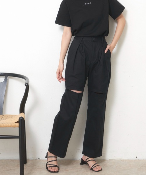 VANNIE U（ヴァニーユー）の「ヘリンボーンスリットパンツ【Sサイズ展開有】（その他パンツ・レディース・ブラック/アイボリー・FREE/S）」の12枚目の写真