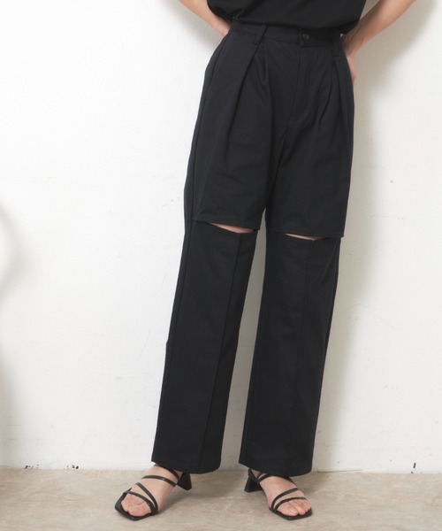 VANNIE U（ヴァニーユー）の「ヘリンボーンスリットパンツ【Sサイズ展開有】（その他パンツ・レディース・ブラック/アイボリー・FREE/S）」の15枚目の写真