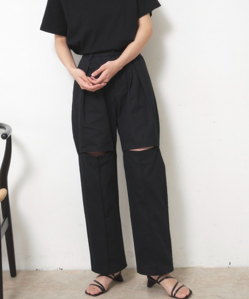 VANNIE U（ヴァニーユー）の「ヘリンボーンスリットパンツ【Sサイズ展開有】（その他パンツ・レディース・ブラック/アイボリー・FREE/S）」の8枚目の写真