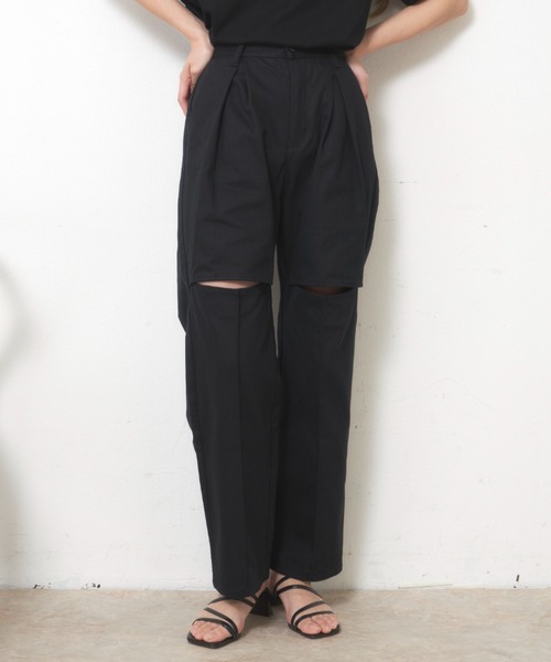 VANNIE U（ヴァニーユー）の「ヘリンボーンスリットパンツ【Sサイズ展開有】（その他パンツ・レディース・ブラック/アイボリー・FREE/S）」の16枚目の写真