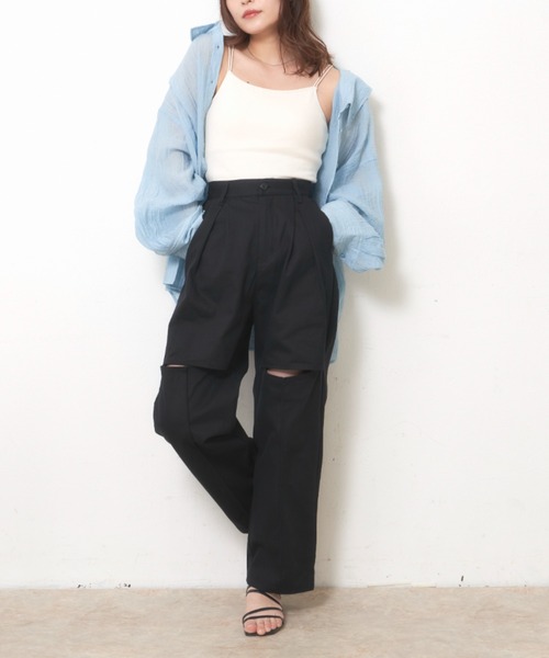 VANNIE U（ヴァニーユー）の「ヘリンボーンスリットパンツ【Sサイズ展開有】（その他パンツ・レディース・ブラック/アイボリー・FREE/S）」の20枚目の写真