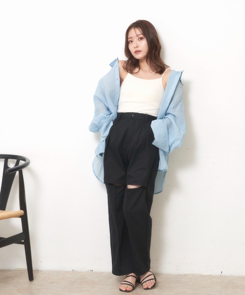 VANNIE U（ヴァニーユー）の「ヘリンボーンスリットパンツ【Sサイズ展開有】（その他パンツ・レディース・ブラック/アイボリー・FREE/S）」の5枚目の写真