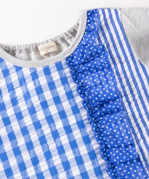 trois lapins kp（トロワラパンケーピー）の「パターン切替え半袖ワンピース(100～150)（ワンピース・キッズ・ブルー・110cm/120cm/130cm/140cm/150cm/100cm）」の2枚目の写真