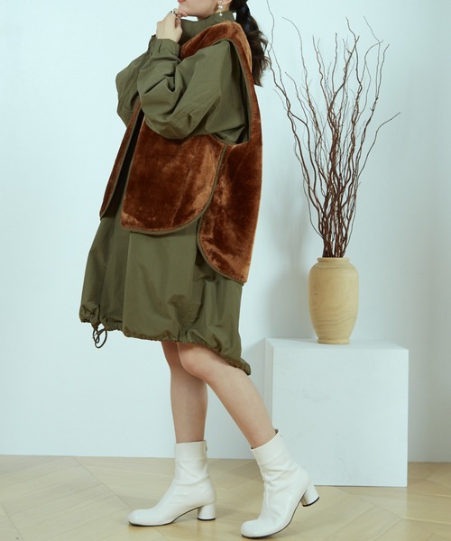 paravion（パラビオン）の「フィッシュテールモッズコート＆フェイクファーベストセット（モッズコート・レディース・カーキブラウン/ダークブラウン・FREE）」の10枚目の写真