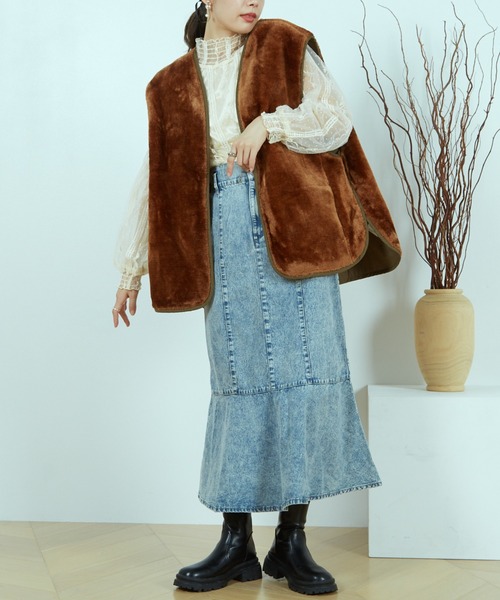 paravion（パラビオン）の「フィッシュテールモッズコート＆フェイクファーベストセット（モッズコート・レディース・カーキブラウン/ダークブラウン・FREE）」の12枚目の写真