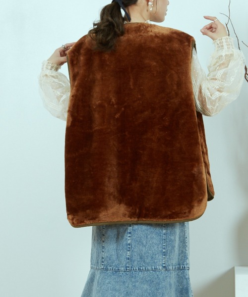 paravion（パラビオン）の「フィッシュテールモッズコート＆フェイクファーベストセット（モッズコート・レディース・カーキブラウン/ダークブラウン・FREE）」の14枚目の写真