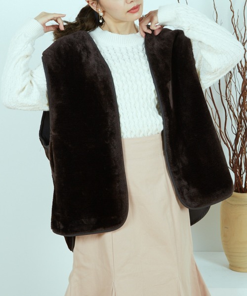 paravion（パラビオン）の「フィッシュテールモッズコート＆フェイクファーベストセット（モッズコート・レディース・カーキブラウン/ダークブラウン・FREE）」の18枚目の写真