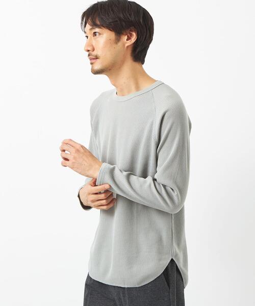 green label relaxing（グリーンレーベルリラクシング）の「ドライワッフル クルーネック ロングスリーブ カットソー -吸水速乾-（Tシャツ/カットソー・メンズ・ライトブルー/ホワイト/ライトグレー/モカ・M/XS/S/L/XL/XXL）」の2枚目の写真