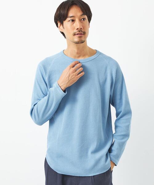 green label relaxing（グリーンレーベルリラクシング）の「ドライワッフル クルーネック ロングスリーブ カットソー -吸水速乾-（Tシャツ/カットソー・メンズ・ライトブルー/ホワイト/ライトグレー/モカ・M/XS/S/L/XL/XXL）」の4枚目の写真