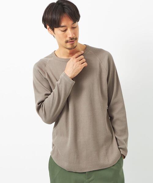 green label relaxing（グリーンレーベルリラクシング）の「ドライワッフル クルーネック ロングスリーブ カットソー -吸水速乾-（Tシャツ/カットソー・メンズ・ライトブルー/ホワイト/ライトグレー/モカ・M/XS/S/L/XL/XXL）」の3枚目の写真