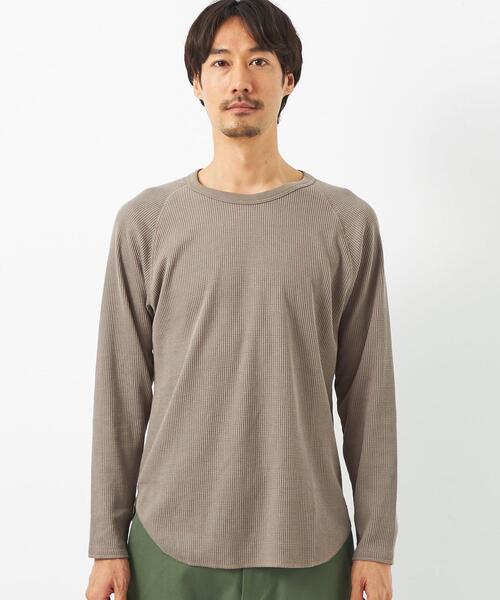 green label relaxing（グリーンレーベルリラクシング）の「ドライワッフル クルーネック ロングスリーブ カットソー -吸水速乾-（Tシャツ/カットソー・メンズ・ライトブルー/ホワイト/ライトグレー/モカ・M/XS/S/L/XL/XXL）」の5枚目の写真