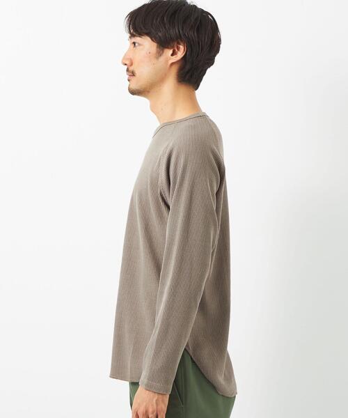 green label relaxing（グリーンレーベルリラクシング）の「ドライワッフル クルーネック ロングスリーブ カットソー -吸水速乾-（Tシャツ/カットソー・メンズ・ライトブルー/ホワイト/ライトグレー/モカ・M/XS/S/L/XL/XXL）」の6枚目の写真