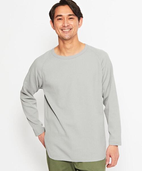 green label relaxing（グリーンレーベルリラクシング）の「ドライワッフル クルーネック ロングスリーブ カットソー -吸水速乾-（Tシャツ/カットソー・メンズ・ライトブルー/ホワイト/ライトグレー/モカ・M/XS/S/L/XL/XXL）」の19枚目の写真