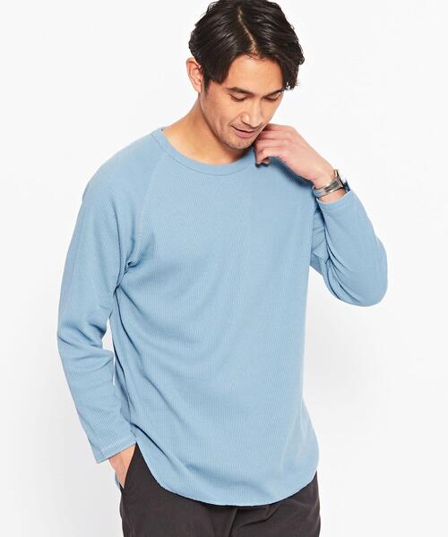 green label relaxing（グリーンレーベルリラクシング）の「ドライワッフル クルーネック ロングスリーブ カットソー -吸水速乾-（Tシャツ/カットソー・メンズ・ライトブルー/ホワイト/ライトグレー/モカ・M/XS/S/L/XL/XXL）」の21枚目の写真