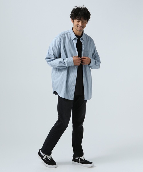 BAYFLOW（ベイフロー）の「SOLOTEXストライプシャツ（シャツ/ブラウス・メンズ・チャコール/ネイビー/サックスブルー・MEDIUM/LARGE）」の7枚目の写真