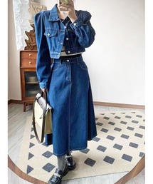 クロップドジャケット×ロンスカデニムセットアップ