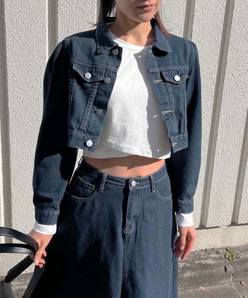 Jewelobe(ジュエローブ)の「クロップドジャケット×ロンスカデニムセットアップ(セットアップ・レディース・ネイビー/ブルー・M/L)」の9枚目の写真