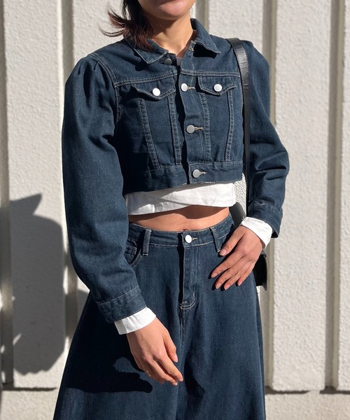 Jewelobe(ジュエローブ)の「クロップドジャケット×ロンスカデニムセットアップ(セットアップ・レディース・ネイビー/ブルー・M/L)」の16枚目の写真