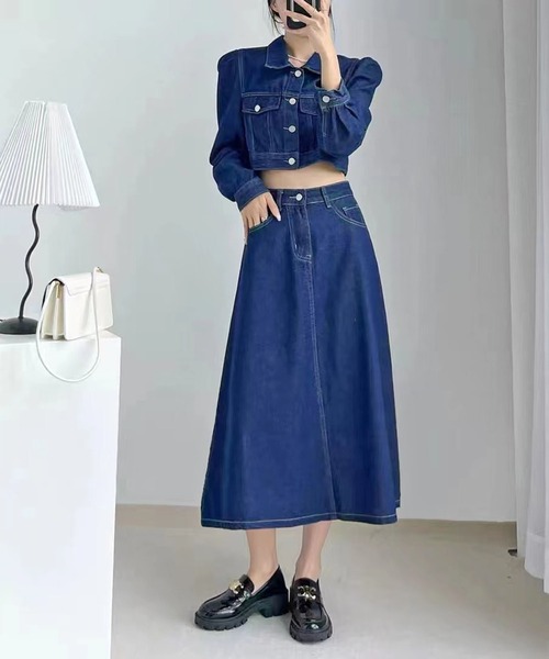Jewelobe(ジュエローブ)の「クロップドジャケット×ロンスカデニムセットアップ(セットアップ・レディース・ネイビー/ブルー・M/L)」の10枚目の写真