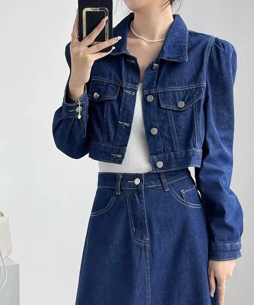 Jewelobe(ジュエローブ)の「クロップドジャケット×ロンスカデニムセットアップ(セットアップ・レディース・ネイビー/ブルー・M/L)」の17枚目の写真